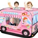 Pop Up Play Tent for Kids - Foldable Indoor & Outdoor Playhouse Vehicle Toys for Toddlers, Boys and Girls - 2 Openings, Flat-Folding for Compact Storage (Ice Cream Car,Pink)