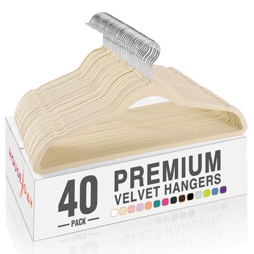 HOUSE DAY Beige Velvet Hangers 39 Pack, Non Slip Clothes Felt Hanger Heavy Duty for Coat, Premium Slim Space Saving Suit Hangers for Closet Organizer, 360° Rotating Silver Hook