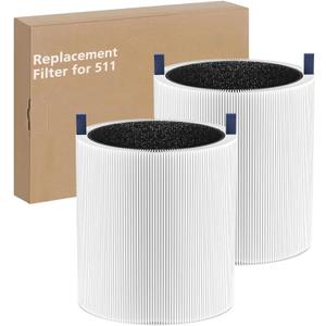 2 Pack 511 Replacement Filter, Compatible with Blue Air Blue Pure 511 Air Purifier, True H13 HEPA Filters, and Activated Carbon Filter