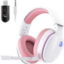 Gtheos 2.4GHz Wireless Gaming Headset for PS5, PS4 Fortnite & FPS Gamers, PC, Nintendo Switch, Bluetooth 5.3 Gaming Headphones with Noise Canceling Mic, Stereo Sound, 40+Hr Battery (Pink)