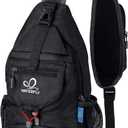 WATERFLY Packable Small Crossbody Sling Backpack Shoulder Chest Bag Daypack for Hiking Traveling (Black)
