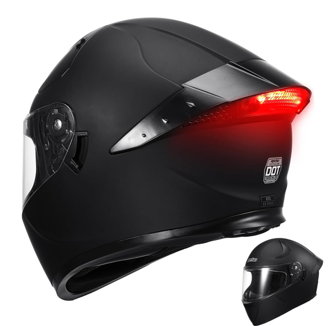 Dual Visor Full Face Motorcycle Helmet with LED Tail Light DOT Approved Motorbike Racing Street Bike Helmets for Adult. Size XXL
