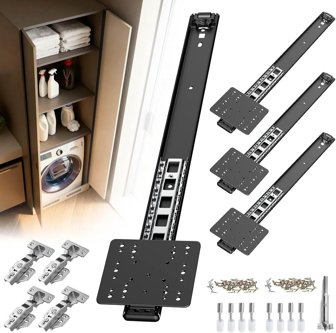 Pocket Door Hardware Slides, Heavy Duty Pocket Sliding Door Hardware Kit with Pivot Hinge for Cabinet & Wardrobe, Silent Retractable System for Inset Doors(18in,Set 2)