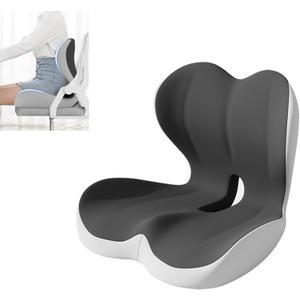 Seat Cushion for Long Sitting Office Worker, Memory Foam Chair Cushion for Car, Truck, Home Chair & Office Seat L-Shaped Ergonomic Design(Black Gray)