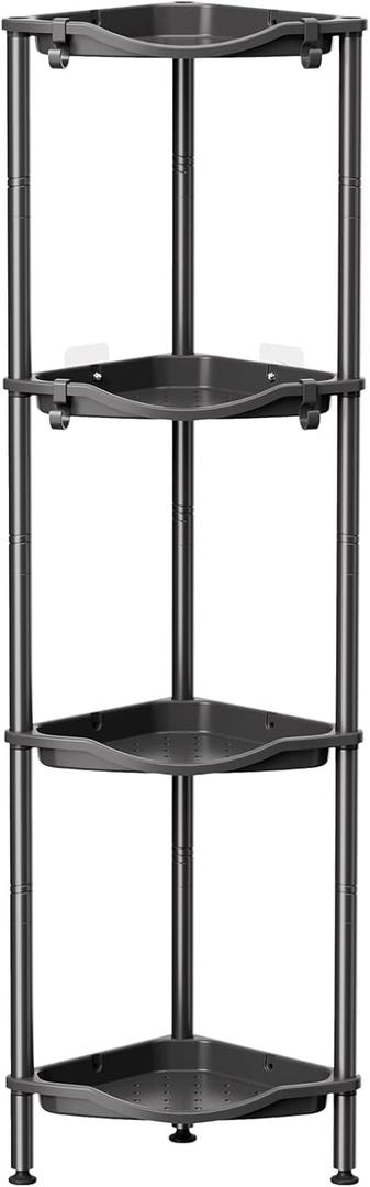Lifewit 4 Tier Floor Standing Shower Caddy Corner, Plastic Bathroom Organizer Shelf Rack for Storage Shampoo, Body Wash Care, Skincare, Black