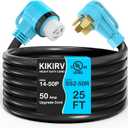 25 Feet 50 Amp RV/Generator Cord, UL Listed, 100% Copper Wire, Newly Designed 90Grip Handle, NEMA 14-50P to SS2-50R Twist Lock, 6/3+8/1 Gauge STW Wire