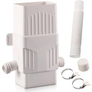 Rainwater Collection System, Rain Barrel Diverter Kit for 2x3and 3x4 Downspouts, with Filtration and Hose, Rain Diverter, Downspout Diverter, White