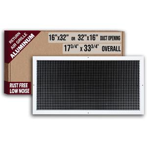 Fits 16x32 and 32x16 Duct Opening | Aluminum Eggcrate Return Air Grille | Low Noise & High Air Flow, Rust Proof Vent Cover Grill for Sidewall & Ceiling | White | Outer Dimensions: 17.75" X 33.75"