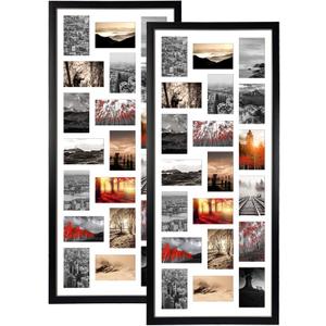 QUTREY 20 Opening 4x6 Collage Picture Frame Set of 2, 18.1x41.3 inches Black Multiple Frames Display 4 by 6 inch Photos with Mat for Wall Hanging