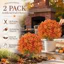 2 Pack Artificial Fall Flower Topiary Balls, UV‑Resistant Faux Orange Autumn Shrubs with Ground Stakes for Front Porch Yard Lawn Thanksgiving Outdoor Decor
