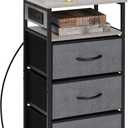LIANTRAL Nightstand with Charging Station, Dresser with 3 Fabric Chest of Drawers, Dresser Storage for Bedroom, Hallway, Closet, Living Room, Dorm(Grey)