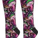 bassyil Psychedelic Mushrooms Fun Compression Socks for Women & Men Circulation 15-20 mmHg Knee High Best Support for Nurses Travel Running Athletic