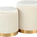 Ottoman with Storage - White Velvet Ottoman for Living Room, Velvet Storage Ottoman for Kids Room,Gold Ottoman with Storage, Vanity Chair for Bedroom,Set of 2 Velvet Ottoman, Ottoman Seat (White)