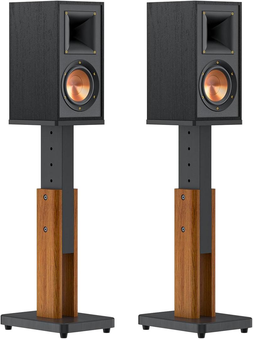 Height Adjustable Speaker Stands Pair for Studio Monitor & Bookshelf Speaker Stands-Wood Grain Floor Speaker Stands for Klipsch, ELAC, JBL, KEF, Edifier Surround Sound Speaker Stand Up to 50 Lbs