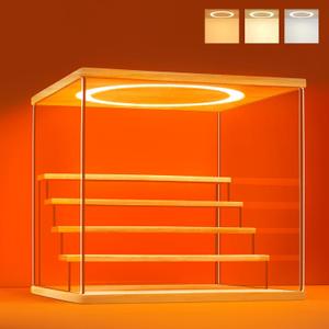 Acrylic Display Case with Adjustable LED Light, 5 Tier Clear Display Box Dustproof Showcase for Action Figures, Collectibles and Mini Toys, Assembly Display Cabinet(Wood 12.512.211.8in)