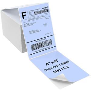 MaxGear 4" x 6" Direct Thermal Labels, 500 Fanfold Shipping Package Labels, Perforated White, Commercial Grade, Permanent Adhesive, Compatible with Most Thermal Printers, Blue
