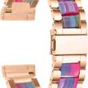 Stainless Steel Bands Compatible with fitbit Sense 2/Sense/Versa 4/Versa 3, Replacement Classic Metal Wristband for Men (01# Rose Gold with Rainbow)