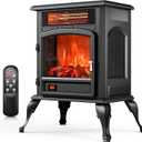 Electric Fireplace Stove Heater - Freestanding Electric Fireplace Heater with 3D Flame Effect, 1500W Infrared Electric Stove Heater for Indoor Use with Thermostat, Tip-over&Overheat Protection