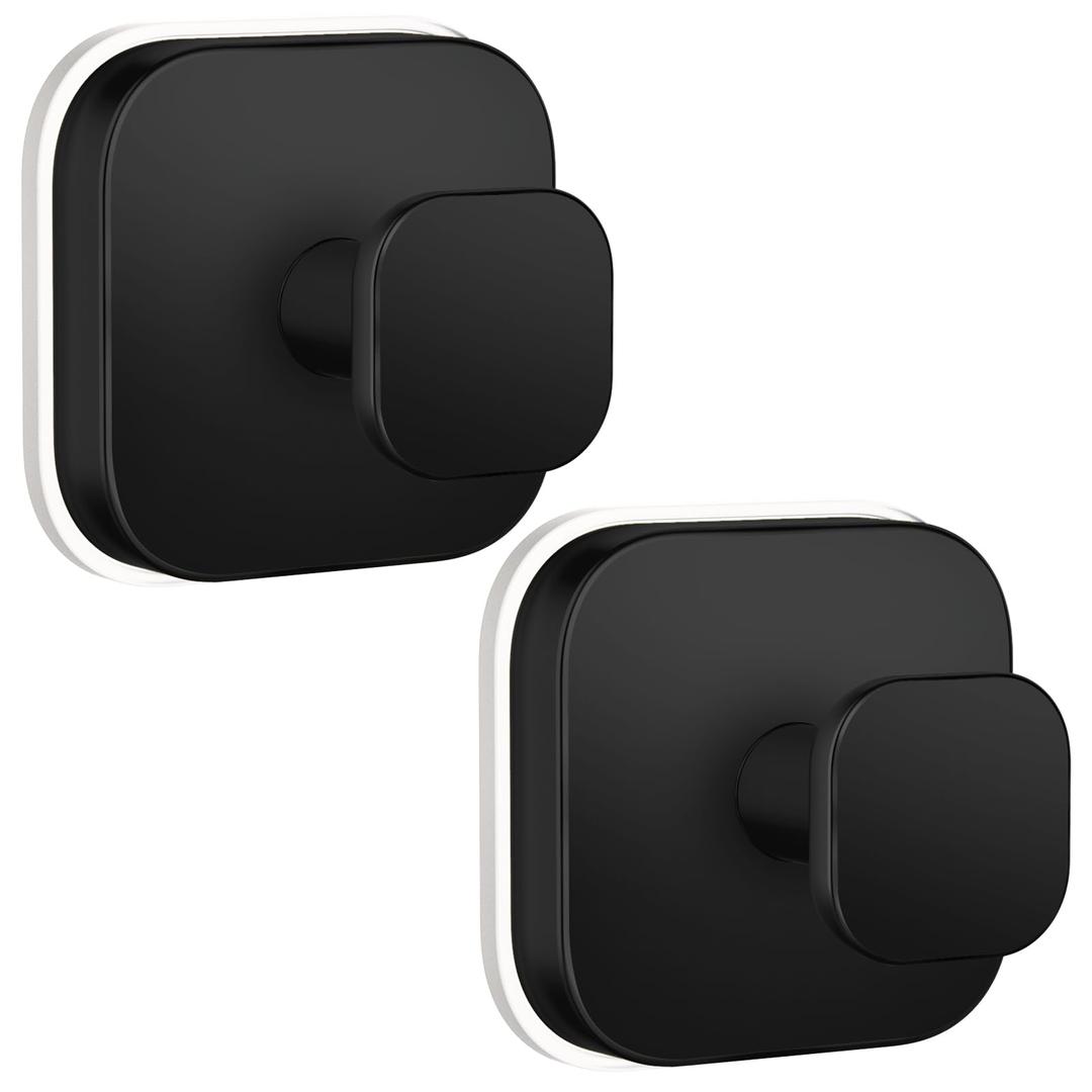2 Pcs Suction Cup Hooks for Bathroom and Kitchen, Reusable Hook for Towels, Robes on Glass and Tiles (Matte Black)