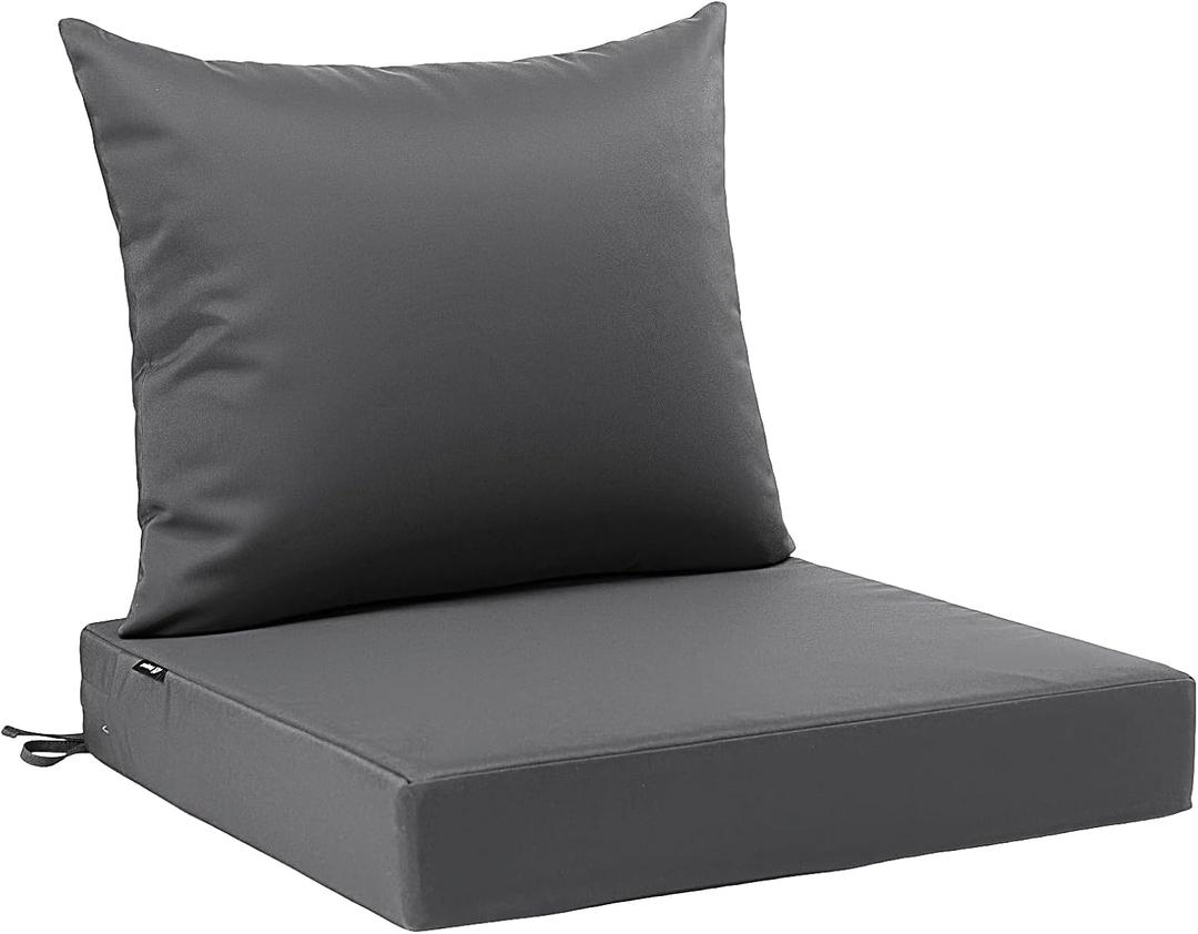 Favoyard Outdoor Patio Seat Cushion Set, 24x24 Inch, Water & Fade Resistant Removable Washable Cover, Deep Seat & Back Patio Furniture Cushion, Tie Straps Pads for, Sofa, Couch, Garden Party Use