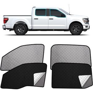 XCBYT 2015-2020 f150 Window Shades - Switch Between Total Blackout & Bug-Free Ventilation Car Window Covers | Reflective Silver 99% UV Heat Shield Breathable Mesh Side Window Sun Shade (4 PCS)