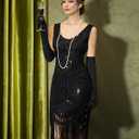 YESSA Flapper Dresses 1920s Gatsby Dress for Women Roaring 20s Costumes Fringed Sequin Cocktail Dress with 20s Accessories (Black) L