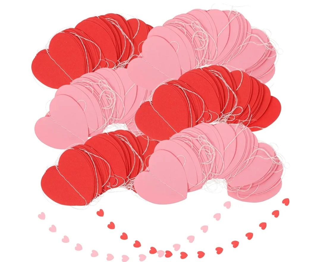 Amosfun 6Pcs Heart Shaped Garland Banner for Valentine Day Decorations Bunting for Wedding Parties Romantic Home Decor Easy to Hang for Photo Props
