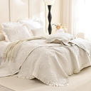 Masaca Oversized Queen Bedspread,Shabby Boho Chic Quilt Bedding Set 3Pcs (1 Farmhouse Quilt and 2 Pillowshams) Wheat Ruffled Crinkled Quilt Set Soft Lightweight Reversible Bedspreads & Coverlets