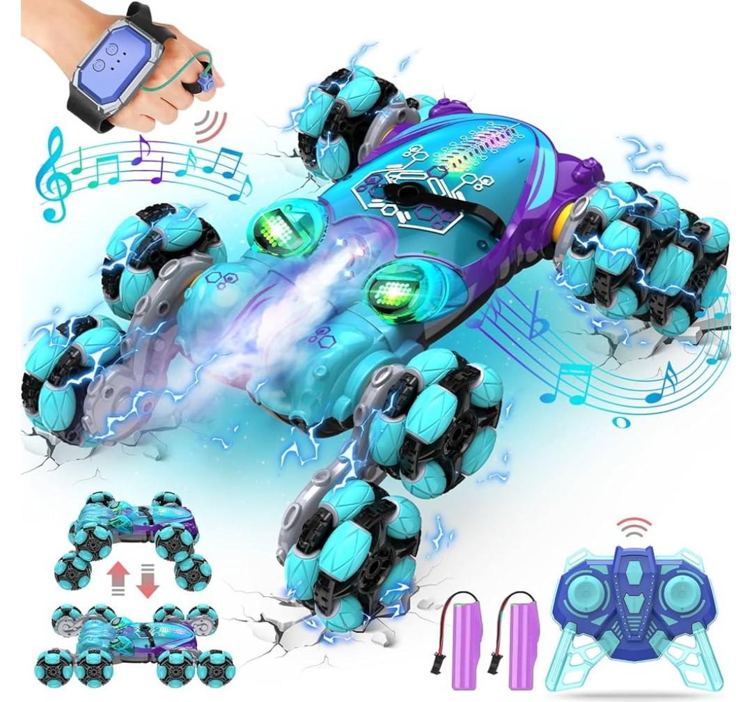 8WD Gesture Sensing RC Stunt Car, Boys Toys with Spray & Light, Hand Controlled RC Car Toys Gift for Kids Boys Age 8-12