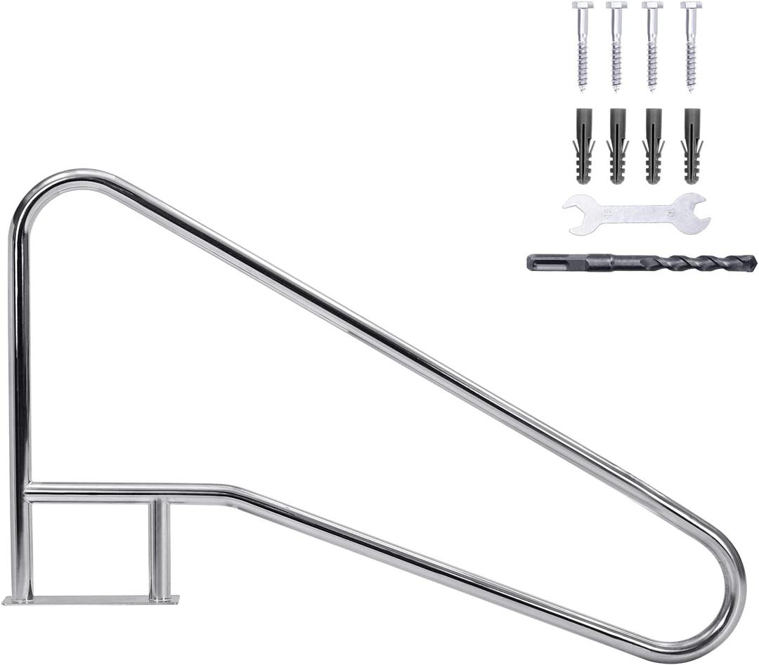 Pool Rail 55"x 32", Pool Handrail for Inground Pool 304 Stainless Steel Big Load Capacity Rustproof with Blue Grip Cover & Accessories