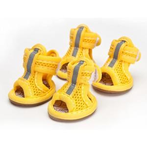 Breathable Mesh Dog Sandals for Summer, Puppy Paw Protectors, Outdoor Pet Sandals for Small Dogs Yellow Size 4