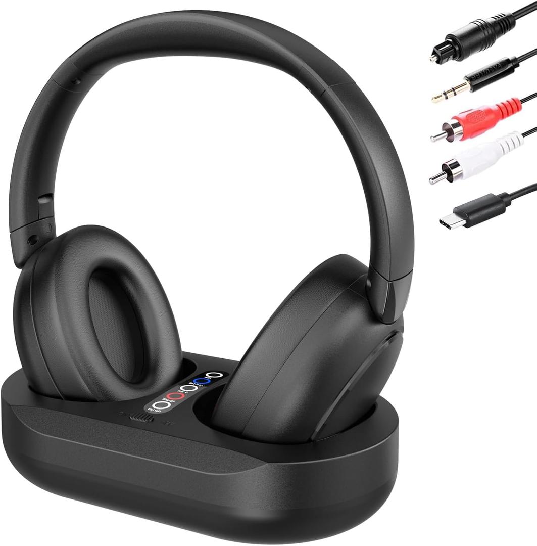 Wireless Headphones for TV, TV Headphones Wireless for Seniors with Transmitter Charging Base, Perfect Audio Sync, No Audio Dealy, Ideal Gift for The Mom, Seniors, Elderly
