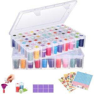 Willinglong 2 Pack Diamond Art Storage Containers Set, Grids Bead Organizer Box with Diamond Painting Accessories Labels for Jewelry Art DIY Dot Craft Bead Storage