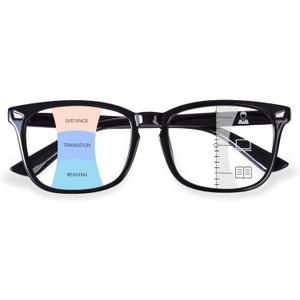 OPTOFENDY Progressive Multifocal Reading Glasses for Women Men, Square Blue Light Blocking Computer Readers, Magnification Strength: 1.5 x (Bright Black)
