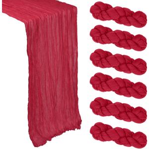6 Pack Red Cheesecloth Table Runner 10Ft Gauze Cheese Cloth Table Runner 35x120 Inch Boho Sheer Rustic Fabric for Party Decor Baby Shower Summer Wedding Centerpiece Home Table Decorations