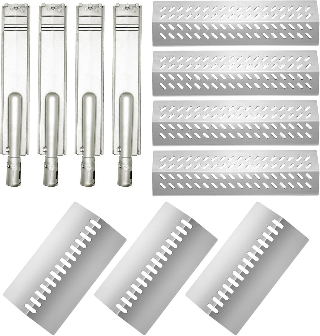 Stainless Steel 4pcs 16631 Flame Tamer Flavor bar and 3pcs 16520 Heat Plate Shield with 4pcs 16516 Burners for Bull Grill Replacement Parts,Fits for Blaze Lion, Cal Flame 4 Burner Gas Grills