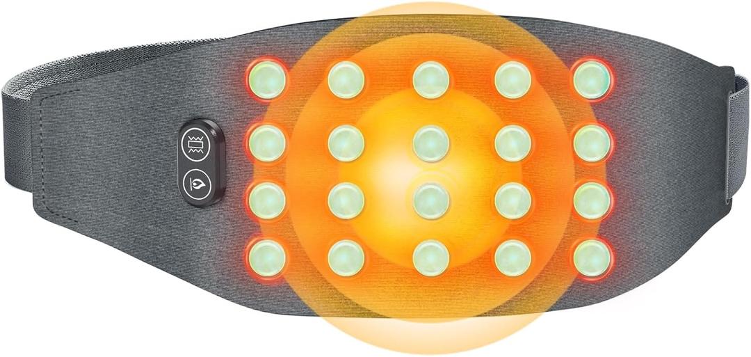 Natural Jade Cordless Heating Pad, Portable Foldable Period Heating Pads for Cramps, Soft Menstrual Heating Pad with 20PCS Jades, 3 Heat Levels, Comfort Massage Mode, Elastic Belt, Grey