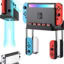 Wall Mount for Nintendo Switch and Switch OLED, Metal Wall Mount Kit Shelf Accessories with 5 Game Card Holders and 4 Joy Con Brackets, Safely Store Switch Console Near or Behind TV, Black