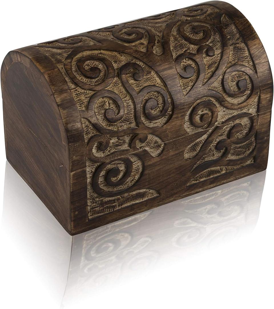 Great Birthday Gift Ideas Handmade Decorative Wooden Jewelry Box Treasure Box Jewelry Organizer Keepsake Box Treasure Chest Trinket Holder Lock Box Watch Box 9 x 6 Inch (Brown) (Antique Finish)