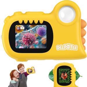 2 in 1 Microscope for Kids & Video Camera, Deepoter 1000X Digital Microscope with 2.0" Screen, Portable Handheld Kids Camera Toys, STEM Educational Science Kit Gifts for 3-12 Age Years Old Boys Girls (Yellow)