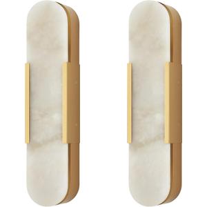 Modern Gold Wall Sconces Set of 2, Marble Sconce Wall Light Fixtures for Living Room, Alabaster Sconce Lighting for Bedroom Farmhouse Bathroom