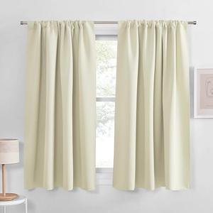 PONY DANCE Beige Room Darkening Curtains for Bedroom,Rod Pocket Thermal Insulated Backdrop for Teenagers Bedroom Dorm, Thick Durable Privacy Window Shades, W 42 x L 63 inches, 2 Panels