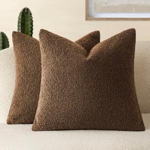 Foindtower Pack of 2, Curly Faux Fur Decorative Throw Pillow Covers Soft Fuzzy Plush Cushion Case with Zipper Cozy Pillowcase for Home Living Room Couch Bed Sofa 20 x 20 Inch,Dark Brown
