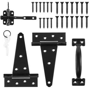 Heavy Duty Gate Hardware Kit,with Self Locking Gate Latch,2 PCS 6inch T-Hinges,1 PC 6.5inch Gate Handle