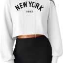 Hilinker Women's Graphic Cropped Hoodies Pullover Casual Cute Long Sleeve Workout Tops White NEW YORK Medium (White, M)