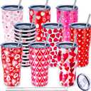Hushee 9 Pcs Valentine's Day Tumbler with Lid and Straw Stainless Steel 20 oz Heart Love Print Double Wall Vacuum Insulated Cup Travel Mugs for Hot and Cold Drink