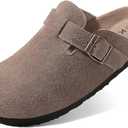 KIDMI Genuine Suede Clogs for Women Cork Footbed Sandals Leather Mules Potato Shoes with Arch Support (40, Mocha)