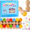 MeCids Stamps for Kids, 21Pcs Wooden Stamp Set - Animal Stamps Star Rainbow Cute Pattern Stamp for Kids Birthday Gift Party Favor Carnival Prizes, Kid Art Projects
