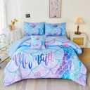 URBONUR 6Pcs Gradient Mermaid Bedding Set Twin Size Colorful Scales Light Blue Purple Comforter with Sheet Set Lightweight Kids Girls Bed in a Bag