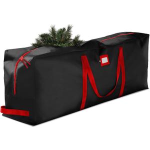 ZOBER 600D Oxford Fabric Christmas Tree Storage Bag - Fits 7.5 Ft Artificial Trees - Tear Proof Waterproof Christmas Tree Bag For Storage Box For Xmas - Strong, Durable Handles - Card Slot - Black